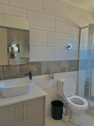 La salle de bains est pourvue de toilettes, d'un lavabo et d'une douche. dans l'établissement THABAKGOLO GUEST HOUSE, à Ga-Manapane