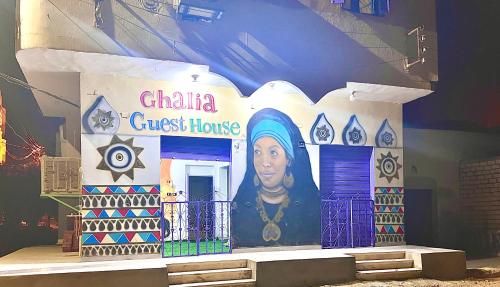 a building with a china guest house with a picture on it at Ghalia Guest House in Aswan