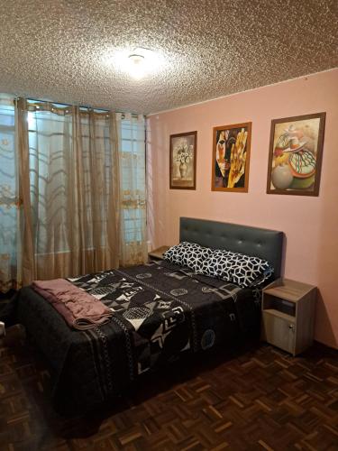 1 dormitorio con 1 cama en la esquina de una habitación en Departamento Centro Histórico de Quito, en Quito