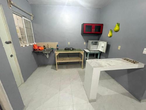 una piccola cucina con tavolo e forno a microonde di Departamento Altamira Puerto Industrial ad Altamira