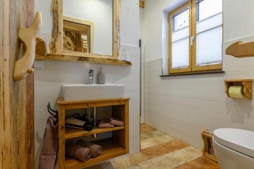 a bathroom with a sink and a toilet at Goiserer Chalet in Bad Goisern