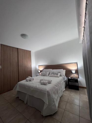 1 dormitorio con 1 cama con 2 toallas en Luxury Spinetto en Santa Rosa