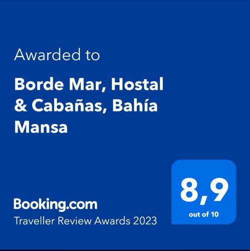a screenshot of a phone with the words awarded to bode mar hospital at Borde Mar, Hostal & Cabañas, Bahía Mansa in Bahía Mansa