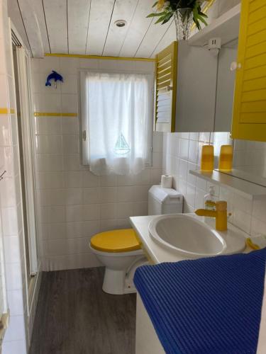baño con lavabo y aseo y ventana en Appartement à l’étage indépendant, en Ars-en-Ré