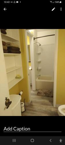 a bathroom with a toilet and a bath tub at The Summit Condo Resort in Panama City Beach