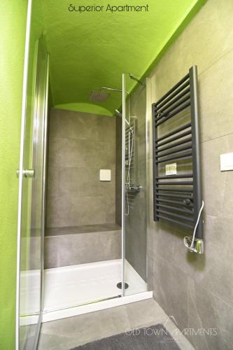 a shower in a bathroom with a green ceiling at Old Town Apartments Catania in Catania