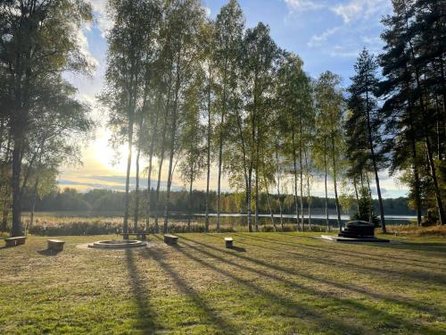 een park met bomen en schaduwen op het gras bij Ieviņi atpūtas vieta 
