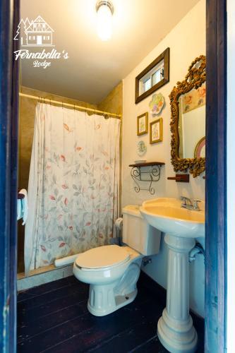 a bathroom with a toilet and a sink at Fernabella's Lodge in Valle de Guadalupe