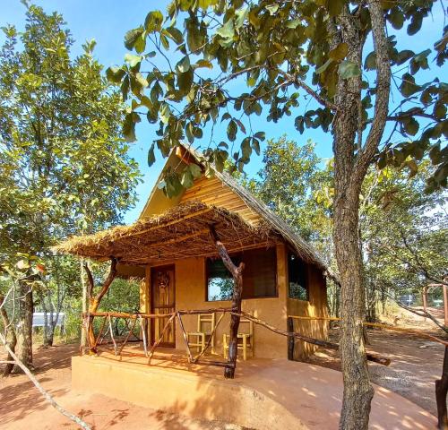 a small hut with a thatched roof and a tree at La Montaña Parque Natural in La Curva