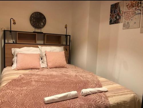 維萊福爾的住宿－Sur les rochers du lac & location-rando en VTT，一间卧室配有带2个枕头的床
