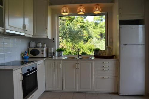 a kitchen with a sink and a window in it at Philippos 1 in Diaporos