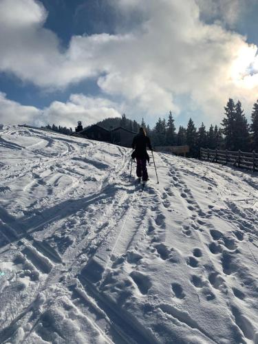 a person cross country skiing down a snow covered slope at Landhaus de Gaspary in Seehausen am Staffelsee