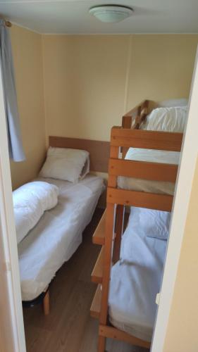 a small room with two bunk beds and a ladder at Bienvenue chez Anaïs ! in Biville-sur-Mer