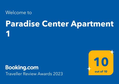 Certifikát, hodnocení, plakát nebo jiný dokument vystavený v ubytování Paradise Center Premium Suite 1