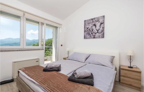 a bedroom with a large bed with a large window at Nice Home In Kastav With Wifi in Kastav