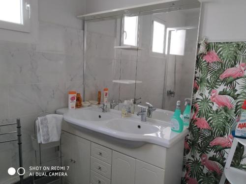 a bathroom with a sink and a mirror at CHAMBRE CONFORTABLE,Près Gare,CLIM,PARKING,pt déjeuner in Perpignan