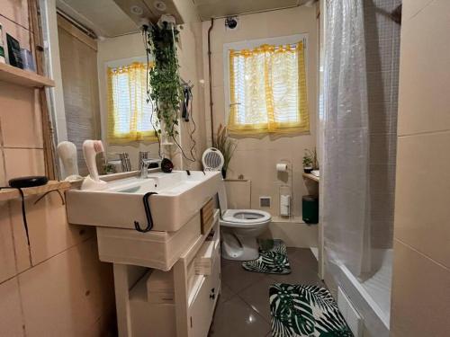 a bathroom with a sink and a toilet at Le coin vert - 30'min de Paris 1km du RER in Chennevières-sur-Marne