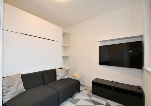 a living room with a couch and a flat screen tv at EFI Residence Holzova 28 in Brno