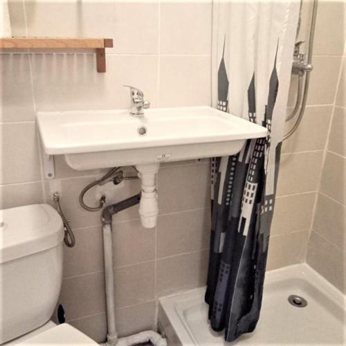 une salle de bain avec un lavabo et des toilettes dans l'établissement Appartement entier proche de Paris., à Clichy