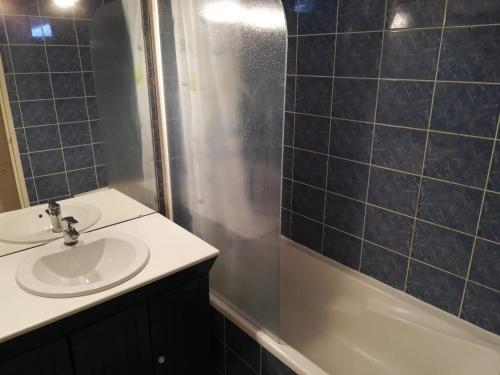 une salle de bain avec un lavabo et une douche dans l'établissement Appartement 2 Pièces Sud/Ouest, Balcon, à 100m des Pistes - Tignes Val-Claret - FR-1-449-93, à Tignes