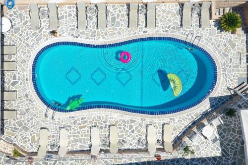 an overhead view of a swimming pool with two fish in it at 4 Ambelia paradise in Megalochori