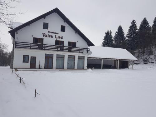 un gran edificio blanco con las palabras vale lleno en él en Pensiunea VALEA LISEI, en Lisa