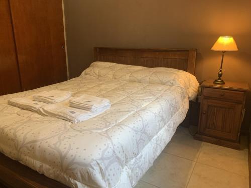 a bedroom with a bed with two towels on it at Departamento Céntrico in Goya