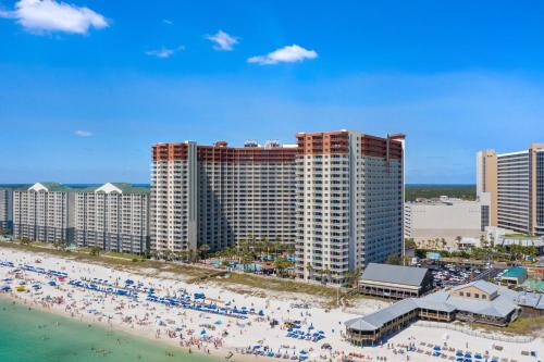 a view of a beach with many people and buildings at Shores of Panama 1104 in Panama City Beach