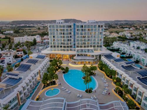 an aerial view of the hotel and the resort at Radisson Beach Resort Larnaca in Larnaka