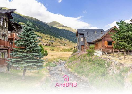 a rendering of a house and a river in front of a mountain at AndBnB I Duplex Rustico en Plena Naturaleza I Parking Gratis in Canillo