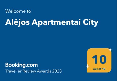 Sertifikatas, apdovanojimas, ženklas ar kitas apgyvendinimo įstaigoje Alėjos Apartmentai City matomas dokumentas
