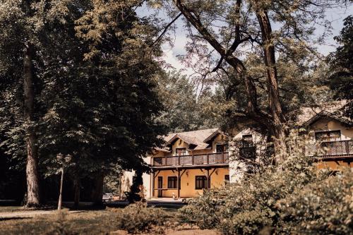 a large house in the middle of some trees at Forster Vadászkastély és Szálloda in Bugyi