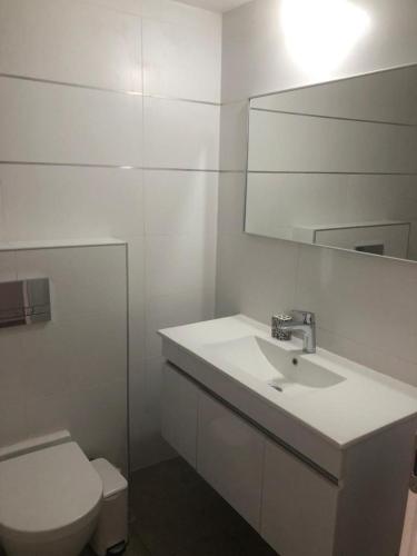 a bathroom with a sink and a toilet and a mirror at villa sea view 100 m from the beach in Eilat