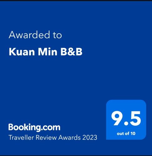 Certificado, premio, señal o documento que está expuesto en Kuan Min B&B
