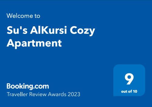 Certifikat, nagrada, znak ali drug dokument, ki je prikazan v nastanitvi Su's AlKursi Cozy Apartment