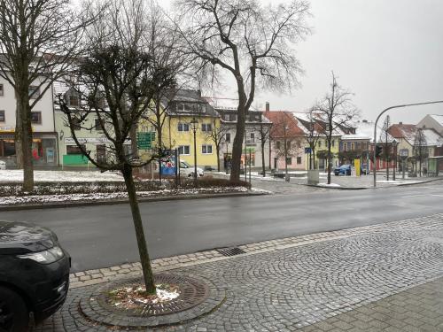 a tree on the side of a street at VOH Studio MITTEN in Vohenstrauß, Smart-TV, Parkplatz in Vohenstrauß