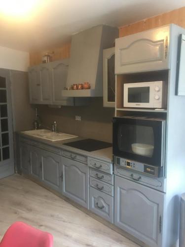 La cuisine est équipée d'un four micro-ondes et d'un évier. dans l'établissement VERONIQUE 58 ANNAY, à Annay