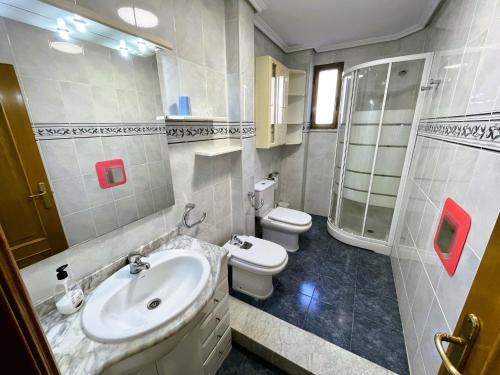 a bathroom with a sink and a toilet and a shower at Antequera3 in Zaragoza