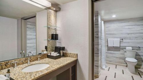 a bathroom with a sink and a toilet at Hyatt Regency DFW International Airport in Dallas