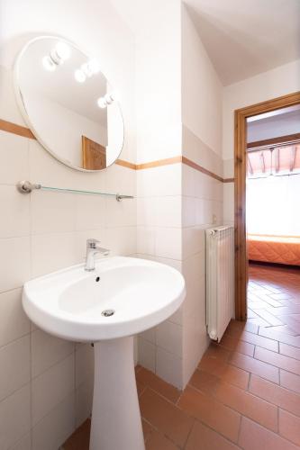 a bathroom with a sink and a mirror at Casetta di Butia, Gelsomino Apartment in Borgo a Mozzano