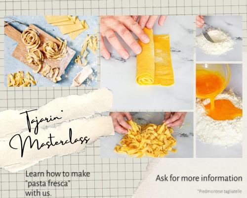 a collage of photos with pasta and ingredients at Agriturismo Turina in Bricherasio
