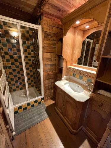 a bathroom with a sink and a shower at Penthouse au cœur de Val Thorens in Val Thorens