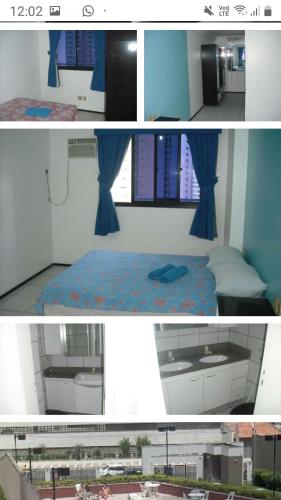 un collage de tres fotos de una habitación con cama en PORTO DE IRACEMA BEIRA MAR E PISCINA, en Fortaleza