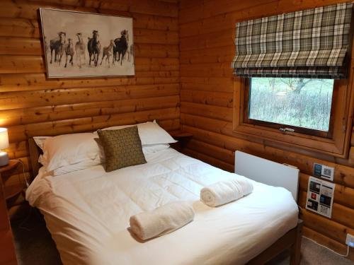 a bedroom with a bed in a log cabin at Parkwood Lodge in Louth