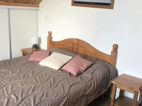 een slaapkamer met een bed met 2 kussens erop bij Chalet La Joue du Loup, 4 pièces, 8 personnes - FR-1-504-40 in Le Dévoluy