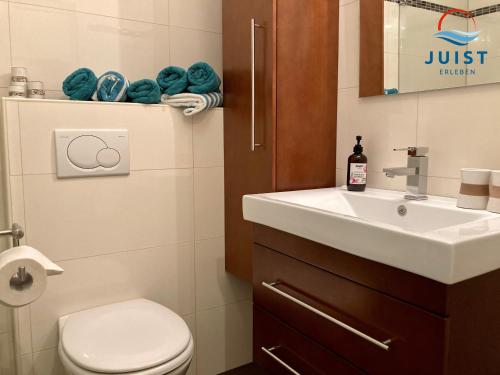 a bathroom with a sink and a toilet at Landhaus Gertrude 106 - Wohnung Ida in Juist