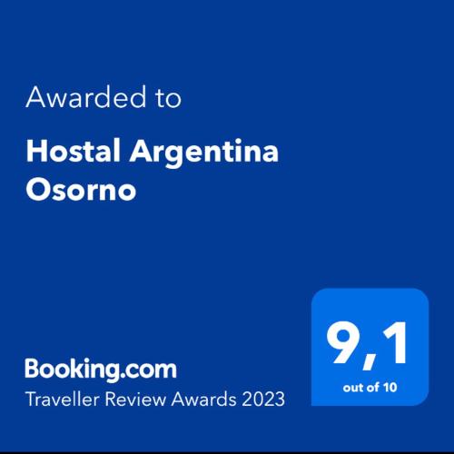 a blue text box with the words awarded to hospital argentina ocorina at Hostal Argentina Osorno in Osorno