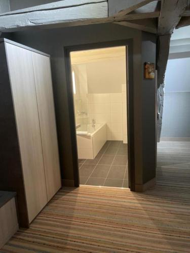 a bathroom with a shower and a tub and a toilet at Au Coeur Des Bulles in Loches-sur-Ource