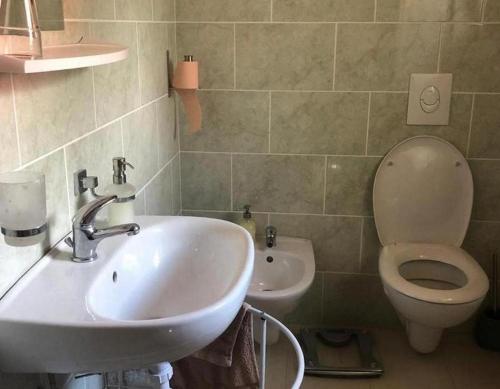 ein Badezimmer mit Waschbecken und Toilette in der Unterkunft Holiday house with a parking space Fuzine, Gorski kotar - 20330 in Fužine