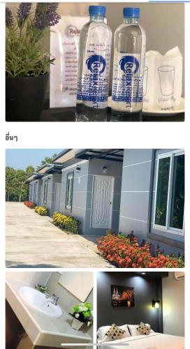 a collage of two pictures of a bottle of water at Relax Resort in Nakhon Sawan